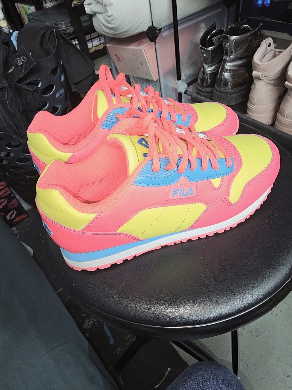 NEON FILA SNEAKERS Coral, Yellow & Blue Accent Running Shoes
